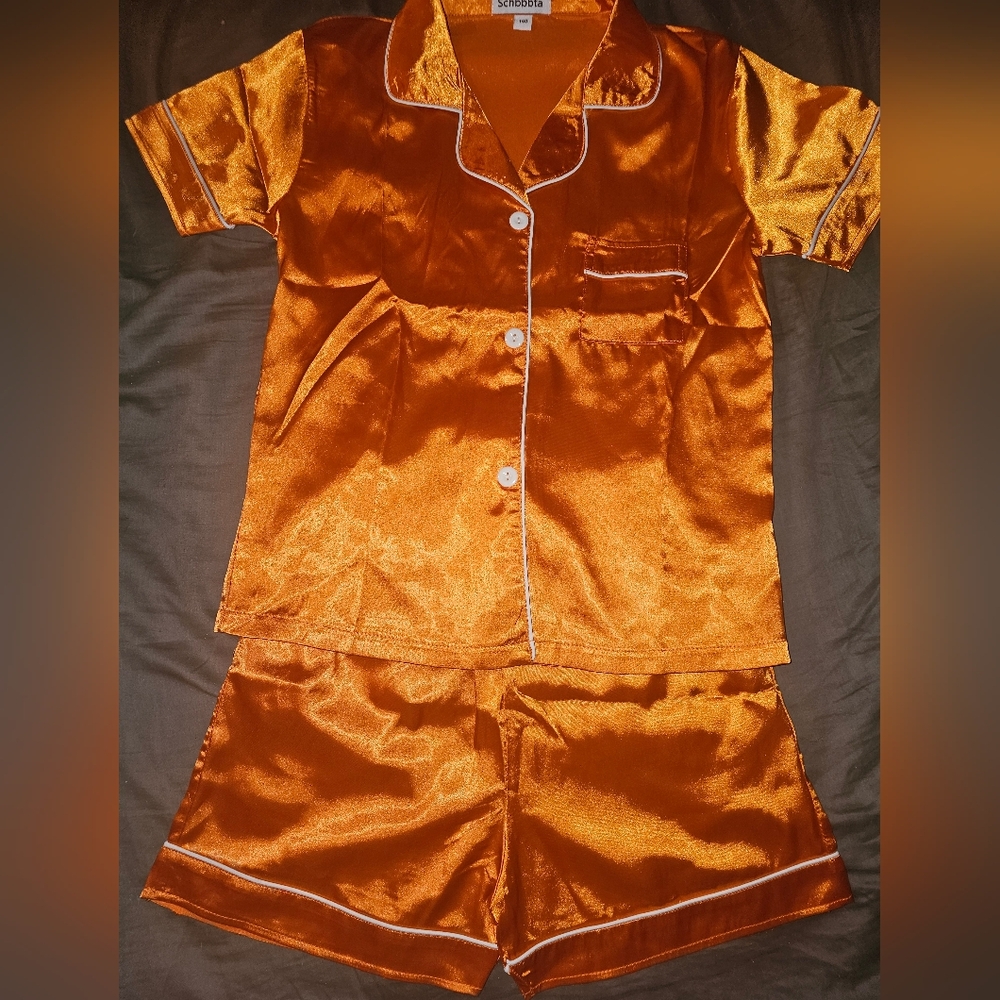 Satin Orange Pajama Set